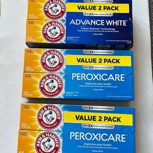 Lot of 3  2-packs Arm & Hammer Peroxicare & Advance White toothpastes